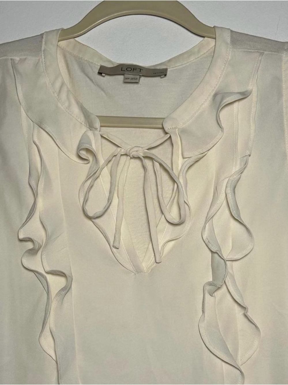 LOFT Cream Ruffle Tie-Front Blouse - Picture 2 of 11